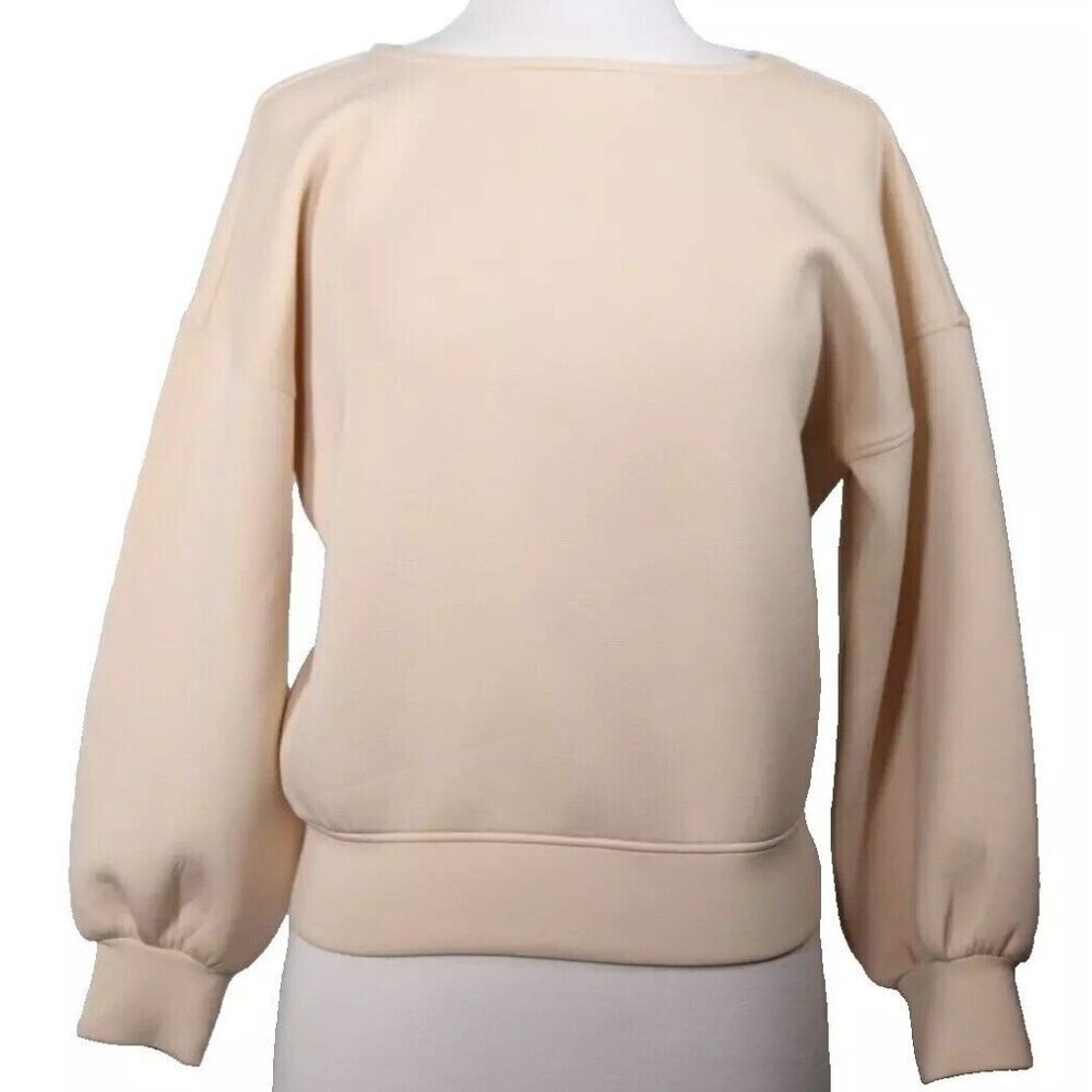 LEZE The Label Women’s XS Cream Pullover Sweatshirt Stretch Puff Sleeve Shirt